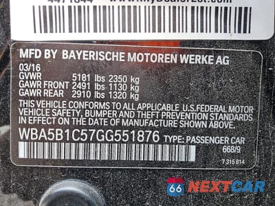 Zdjęcie 12 z 12 samochodu: 2016 BMW 535 I VIN:WBA5B1C57GG551876 - miniatura