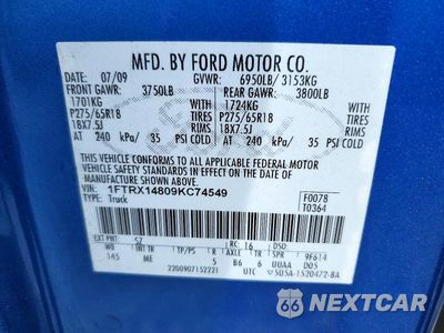 Zdjęcie 12 z 12 samochodu: 2009 FORD F150 SUPER CAB VIN:1FTRX14809KC74549 - miniatura