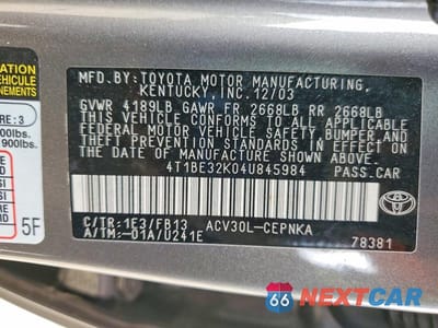 Zdjęcie 12 z 12 samochodu: 2004 TOYOTA CAMRY LE VIN:4T1BE32K04U845984 - miniatura