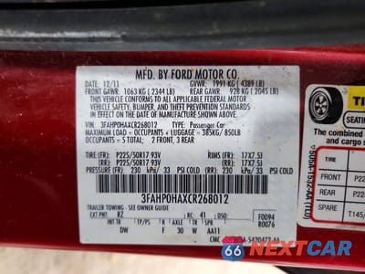 Zdjęcie 12 z 12 samochodu: 2012 FORD FUSION SE VIN:3FAHP0HAXCR268012 - miniatura