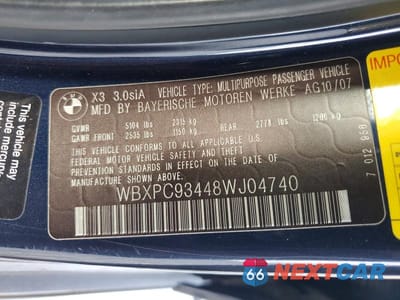 Zdjęcie 13 z 13 samochodu: 2008 BMW X3 3.0SI VIN:WBXPC93448WJ04740 - miniatura