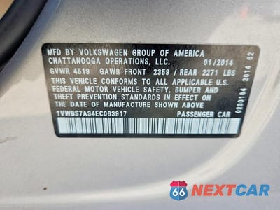 Zdjęcie 12 z 12 samochodu: 2014 VOLKSWAGEN PASSAT SE VIN:1VWBS7A34EC063917 - miniatura