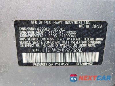 Zdjęcie 12 z 12 samochodu: 2014 SUBARU IMPREZA PREMIUM VIN:JF1GPAC60E8229860 - miniatura