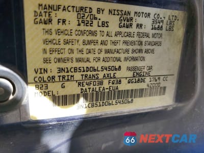 Zdjęcie 13 z 13 samochodu: 2006 NISSAN SENTRA 1.8 VIN:3N1CB51D06L545068 - miniatura