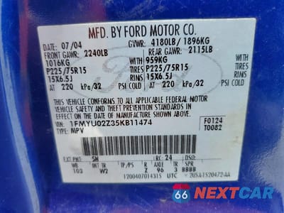 Zdjęcie 13 z 13 samochodu: 2005 FORD ESCAPE XLS VIN:1FMYU02Z35KB11474 - miniatura