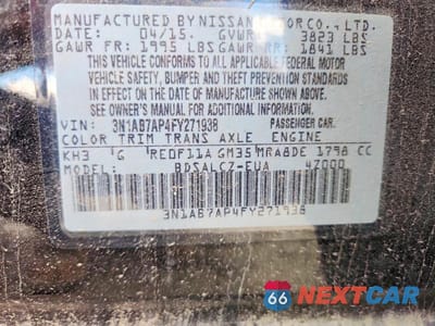 Zdjęcie 12 z 12 samochodu: 2015 NISSAN SENTRA S VIN:3N1AB7AP4FY271938 - miniatura