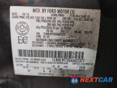 Zdjęcie 12 z 12 samochodu: 2016 LINCOLN MKS VIN:1LNHL9FT2GG602377 - miniatura