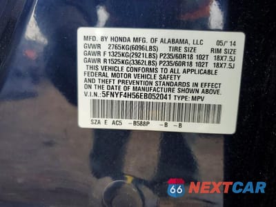 Zdjęcie 13 z 13 samochodu: 2014 HONDA PILOT EXL VIN:5FNYF4H56EB052041 - miniatura