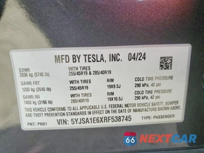 Zdjęcie 12 z 12 samochodu: 2024 TESLA MODEL S VIN:5YJSA1E6XRF538745 - miniatura