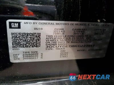 Zdjęcie 12 z 12 samochodu: 2019 CHEVROLET SILVERADO K1500 LTZ VIN:3GCUYGED8KG223917 - miniatura