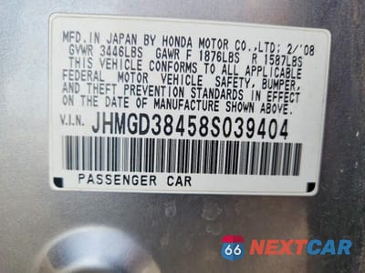 Zdjęcie 12 z 12 samochodu: 2008 HONDA FIT VIN:JHMGD38458S039404 - miniatura