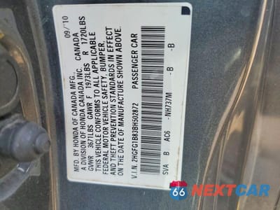 Zdjęcie 12 z 12 samochodu: 2011 HONDA CIVIC EX VIN:2HGFG1B83BH502872 - miniatura