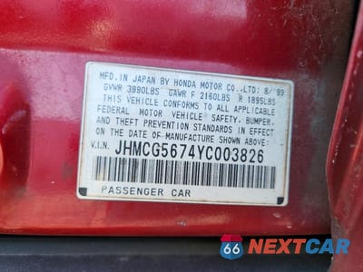 Zdjęcie 13 z 13 samochodu: 2000 HONDA ACCORD SE VIN:JHMCG5674YC003826 - miniatura