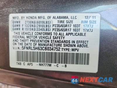 Zdjęcie 13 z 13 samochodu: 2012 HONDA ODYSSEY VIN:5FNRL5H63CB034752 - miniatura