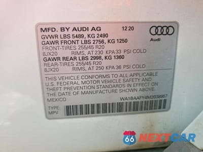 Zdjęcie 14 z 14 samochodu: 2021 AUDI Q5 E VIN:WA1BAAFY4M2038957 - miniatura