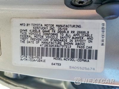 Zdjęcie 12 z 12 samochodu: 2003 TOYOTA CAMRY LE VIN:4T1BE32K33U737213 - miniatura