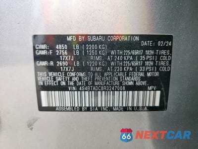 Zdjęcie 14 z 14 samochodu: 2024 SUBARU OUTBACK PREMIUM VIN:4S4BTADC8R3247008 - miniatura