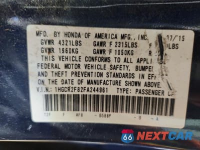 Zdjęcie 12 z 12 samochodu: 2015 HONDA ACCORD EXL VIN:1HGCR2F82FA244961 - miniatura
