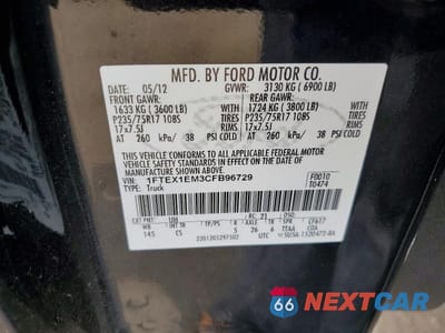 Zdjęcie 12 z 12 samochodu: 2012 FORD F150 SUPER CAB VIN:1FTEX1EM3CFB96729 - miniatura