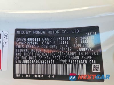 Zdjęcie 12 z 12 samochodu: 2018 HONDA CLARITY TOURING VIN:JHMZC5F35JC021406 - miniatura