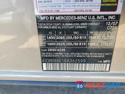Zdjęcie 12 z 12 samochodu: 2008 MERCEDES-BENZ ML 350 VIN:4JGBB86E18A362599 - miniatura