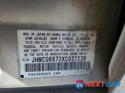 Zdjęcie 13 z 13 samochodu: 1999 HONDA ACCORD EX VIN:JHMCG6672XC021228 - miniatura