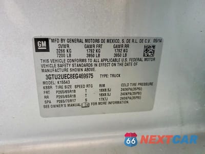Zdjęcie 12 z 12 samochodu: 2014 GMC SIERRA K1500 SLE VIN:3GTU2UEC8EG469975 - miniatura