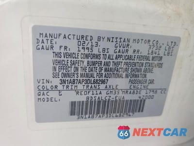 Zdjęcie 12 z 12 samochodu: 2013 NISSAN SENTRA S VIN:3N1AB7AP3DL682967 - miniatura