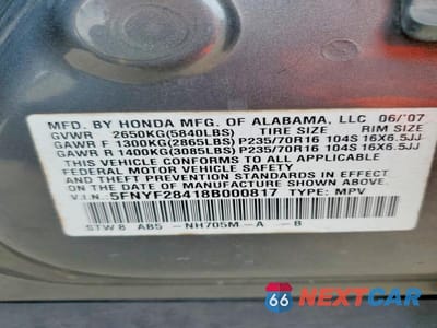 Zdjęcie 13 z 13 samochodu: 2008 HONDA PILOT EX VIN:5FNYF28418B000817 - miniatura