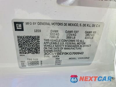 Zdjęcie 12 z 12 samochodu: 2019 CHEVROLET SILVERADO K1500 CUSTOM VIN:3GCUYBEF0KG700943 - miniatura