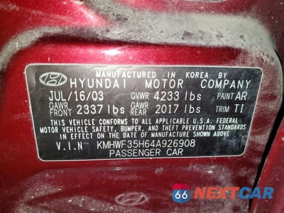 Zdjęcie 12 z 12 samochodu: 2004 HYUNDAI SONATA GLS VIN:KMHWF35H64A926908 - miniatura