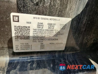 Zdjęcie 12 z 12 samochodu: 2018 GMC SIERRA K1500 SLT VIN:1GTV2NEC7JZ314354 - miniatura
