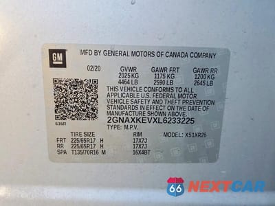 Zdjęcie 12 z 12 samochodu: 2020 CHEVROLET EQUINOX LT VIN:2GNAXKEVXL6233225 - miniatura