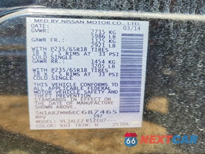 Zdjęcie 13 z 13 samochodu: 2014 NISS PATHFINDER VIN:5N1AR2MN6EC687465 - miniatura