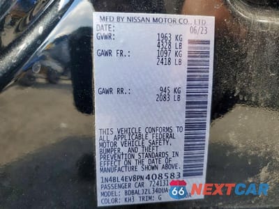 Zdjęcie 12 z 12 samochodu: 2023 NISSAN ALTIMA SL VIN:1N4BL4EV8PN408583 - miniatura