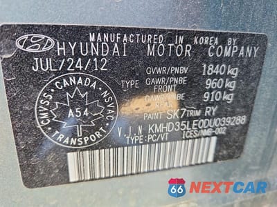 Zdjęcie 13 z 13 samochodu: 2013 HYUNDAI ELANTRA GT BASE VIN:KMHD35LE0DU039288 - miniatura