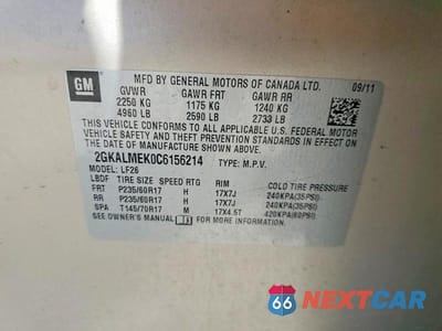 Zdjęcie 12 z 12 samochodu: 2012 GMC TERRAIN SLE VIN:2GKALMEK0C6156214 - miniatura