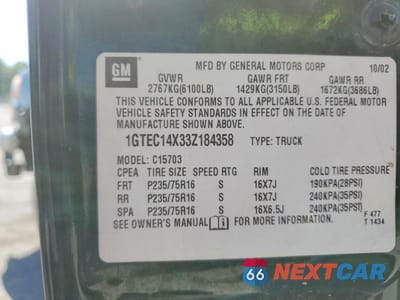 Zdjęcie 13 z 13 samochodu: 2003 GMC NEW SIERRA C1500 VIN:1GTEC14X33Z184358 - miniatura