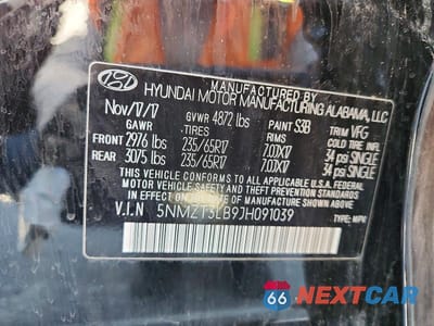 Zdjęcie 13 z 13 samochodu: 2018 HYUNDAI SANTA FE SPORT 2.4L VIN:5NMZT3LB9JH091039 - miniatura