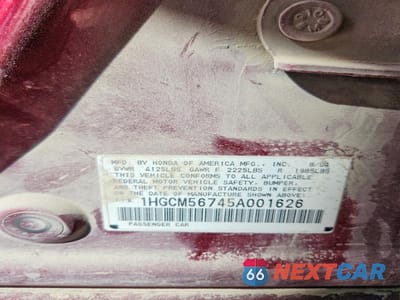 Zdjęcie 12 z 12 samochodu: 2005 HONDA ACCORD EX VIN:1HGCM56745A001626 - miniatura