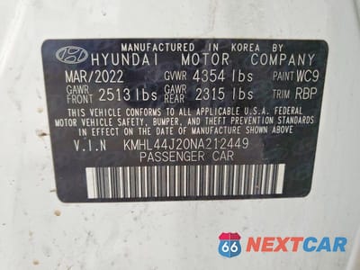 Zdjęcie 12 z 12 samochodu: 2022 HYUNDAI SONATA SEL PLUS VIN:KMHL44J20NA212449 - miniatura