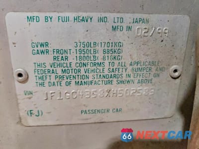 Zdjęcie 12 z 12 samochodu: 1999 SUBARU IMPREZA L VIN:JF1GC4358XH502583 - miniatura