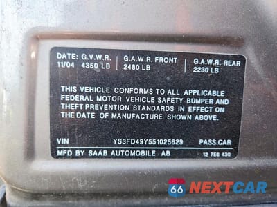Zdjęcie 12 z 12 samochodu: 2005 SAAB 9-3 ARC VIN:YS3FD49Y551025629 - miniatura