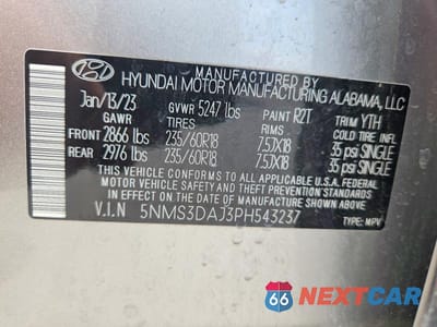 Zdjęcie 13 z 13 samochodu: 2023 HYUNDAI SANTA FE SEL VIN:5NMS3DAJ3PH543237 - miniatura