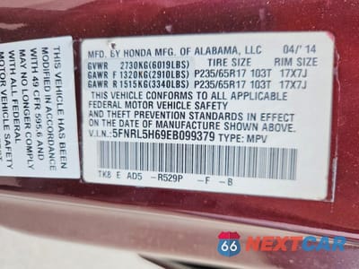 Zdjęcie 13 z 13 samochodu: 2014 HONDA ODYSSEY EXL VIN:5FNRL5H69EB099379 - miniatura