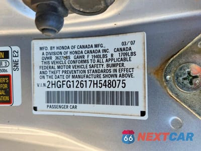 Zdjęcie 12 z 12 samochodu: 2007 HONDA CIVIC LX VIN:2HGFG12617H548075 - miniatura