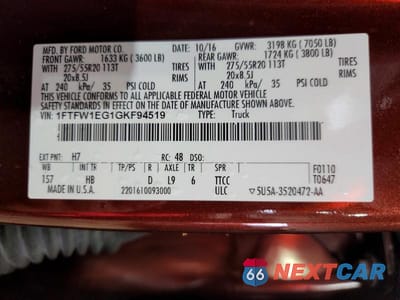 Zdjęcie 12 z 12 samochodu: 2016 FORD F150 SUPERCREW VIN:1FTFW1EG1GKF94519 - miniatura