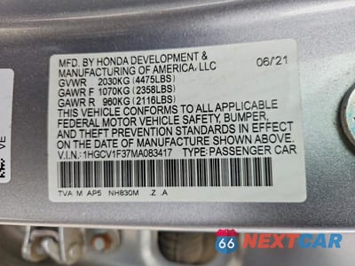 Zdjęcie 13 z 13 samochodu: 2021 HONDA ACCORD SPORT VIN:1HGCV1F37MA083417 - miniatura