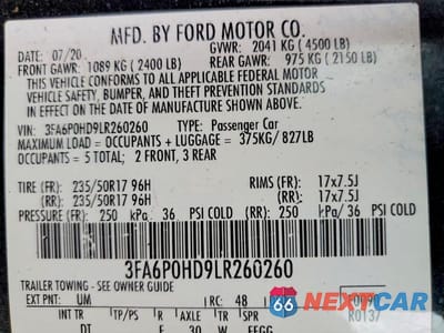 Zdjęcie 12 z 12 samochodu: 2020 FORD FUSION SE VIN:3FA6P0HD9LR260260 - miniatura