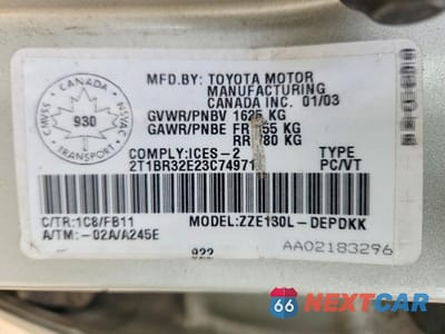 Zdjęcie 13 z 13 samochodu: 2003 TOYOTA COROLLA CE VIN:2T1BR32E23C749711 - miniatura